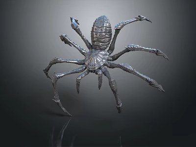 Metallic Spider 3D Rendered With Detailed Mechanical Legs And Shiny Surface On Dark Background 3d model