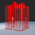 Red Gift Box Shaped Metal Frame Structure With Top Bow And China Telecom Logo 3d model
