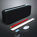 Black Stationery Pencil Case With Red Pencil Ruler Eraser And Small Cube