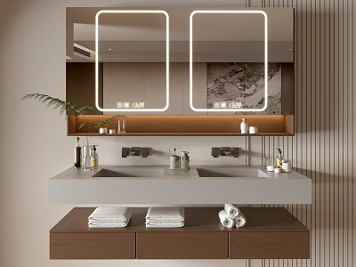 Modern Bathroom Vanity Cabinet With Wooden Frame Double Sinks And Marble Countertop 3d model