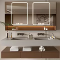 Modern Bathroom Vanity Cabinet With Wooden Frame Double Sinks And Marble Countertop