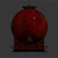 Rusty Red Industrial Oil Tank Placed On Metal Stand With Reflective Surface
