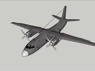 Gray Military Fighter Jet With Propellers And Red Wing Insignia In Flight 3d model