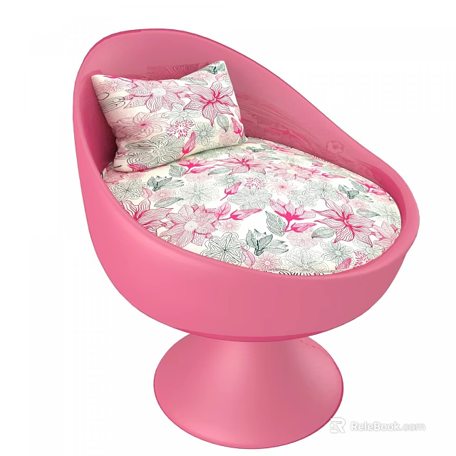 Pink Single Sofa With Floral Pattern Upholstery And Swivel Round Base 3d model 