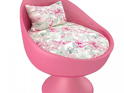 Pink Single Sofa With Floral Pattern Upholstery And Swivel Round Base 3d model