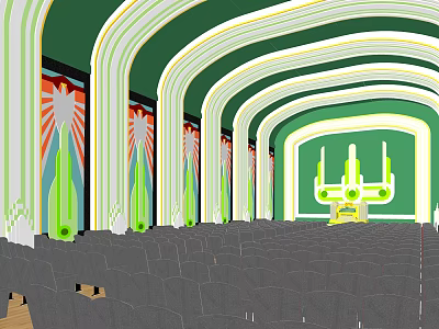 Art Deco Conference Room With Arched Ceilings Green White Decor And Seating 3d model