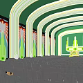 Art Deco Conference Room With Arched Ceilings Green White Decor And Seating