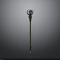 Magic Staff With Wooden Handle Circular Top Decoration And Blue Glowing Elements