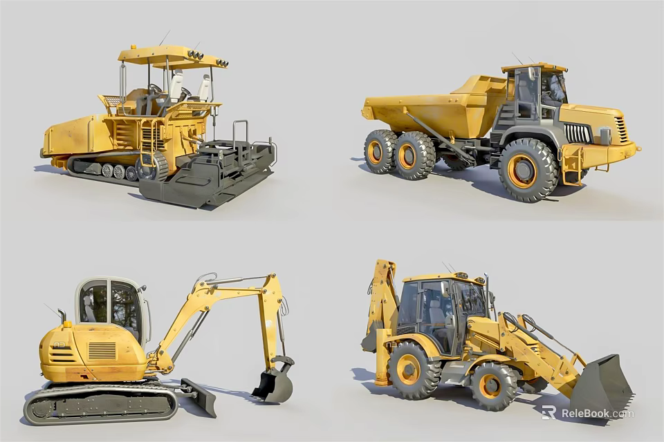 Heavy Duty Construction Utility Vehicles Including Paver Dump Truck Excavator And Loader 3d model 