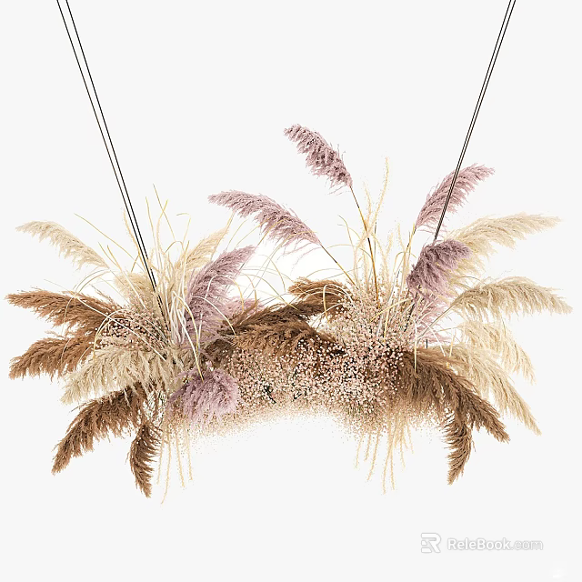 Natural Hanging Pampas Grass Decoration With Brown Beige And Pastel Purple Tones 3d model 