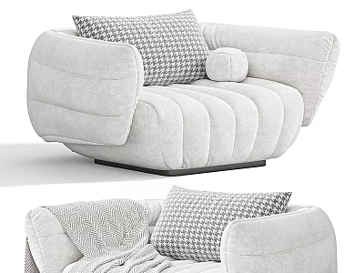 Modern Light Gray Fabric Single Sofa With Checkered Pillows And Curved Design 3d model