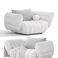 Modern Light Gray Fabric Single Sofa With Checkered Pillows And Curved Design