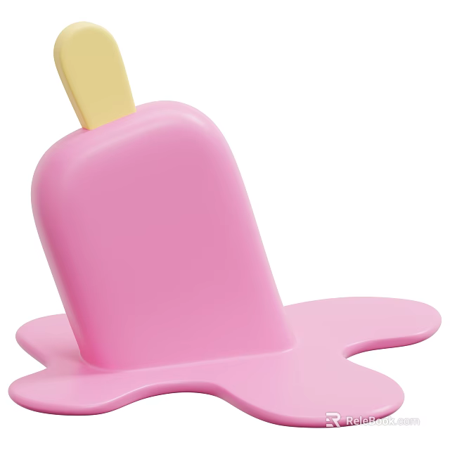 Pink Popsicle With Wooden Stick And Melting Drizzle On White Background 3d model 