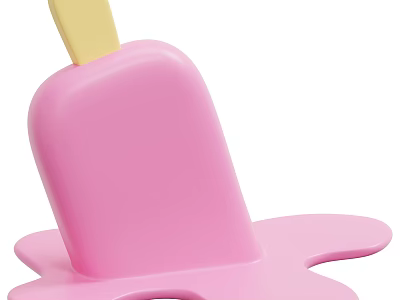 Pink Popsicle With Wooden Stick And Melting Drizzle On White Background 3d model