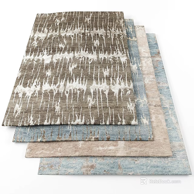 Stacked Square Carpets With Abstract Patterns In Neutral And Blue Textured Designs 3d model