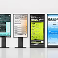 Four Standing Digital Signage Displays Featuring Different Information Content Screens 3d model