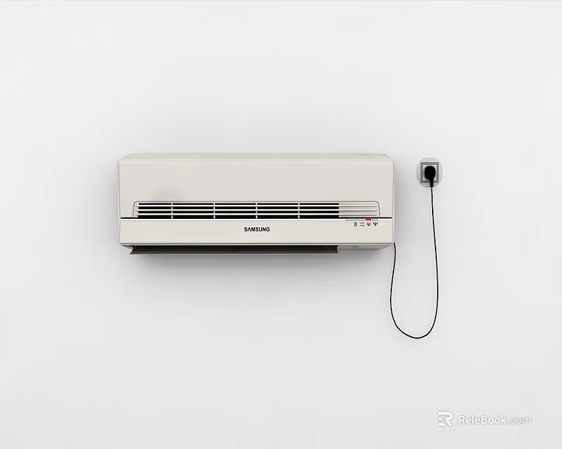 White Air Conditioner Vent Mounted on Wall with Black Sensor and Cable 3d model