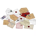 Vintage Envelope Decorative Ornament Set With Various Styles Colors Stamps And Red Wax Seals