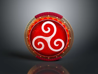 Traditional Red Round Shield With White Spiral Patterns Golden Edge Decorations And Red Border 3d model
