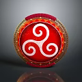 Traditional Red Round Shield With White Spiral Patterns Golden Edge Decorations And Red Border