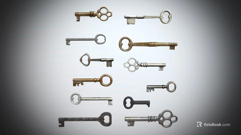 Vintage Key Shaped Jewelry With Metal Texture And Unique Designs And Styles 3d model 