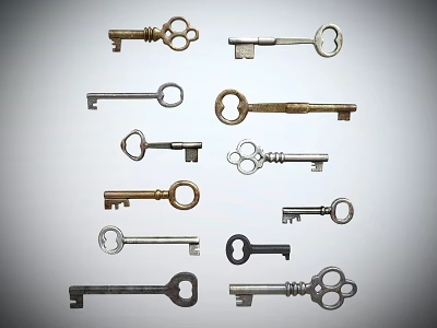 Vintage Key Shaped Jewelry With Metal Texture And Unique Designs And Styles 3d model
