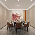 Elegant Private Dining Room With Round Table Leather Chairs And Red Architectural Artwork 3d model