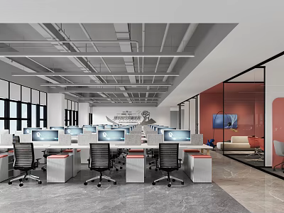 Modern Open Office Space With Workstations Office Chairs And Large Windows 3d model