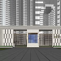 Modern Entrance Gate Design With Tall Glass Buildings And Decorative Metal Structure