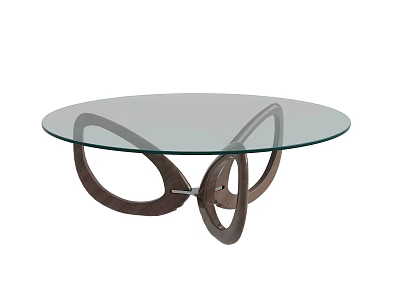 Modern Round Glass Top Coffee Table with Unique Wooden Curved Base Design 3d model