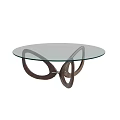Modern Round Glass Top Coffee Table with Unique Wooden Curved Base Design