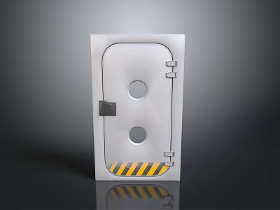 Sturdy Metal Security Door With Circular Holes Hinges Yellow Black Warning Stripes And Lock 3d model