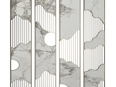 Modern Room Divider With Marble Texture Geometric Patterns Circular Elements And Metal Strips 3d model