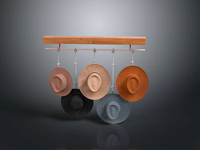 Wooden Hat Rack With Five Hanging Hats In Various Colors For Home Use 3d model Wooden Hat Rack With Five Hanging Hats In Various Colors For Home Use 3d model
