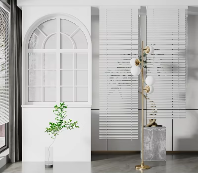 Modern Casement Window With White Frame Blinds And Green Plants In Interior 3d model Modern Casement Window With White Frame Blinds And Green Plants In Interior 3d model