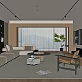 Modern Living Room Interior Beige Sofa Round Coffee Table Wooden Floors Large Window TV Bookshelves