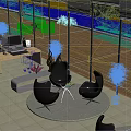 Modern Lounge Area With Black Chairs Round Coffee Table Green Plants And Glass Walls