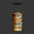 Colorful Stacked Household Storage Container With Floral Patterns And Metal Handle