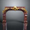 Crimson Marble Fireplace Mantel With Golden Lion Head Decoration And Ornate Classical Design