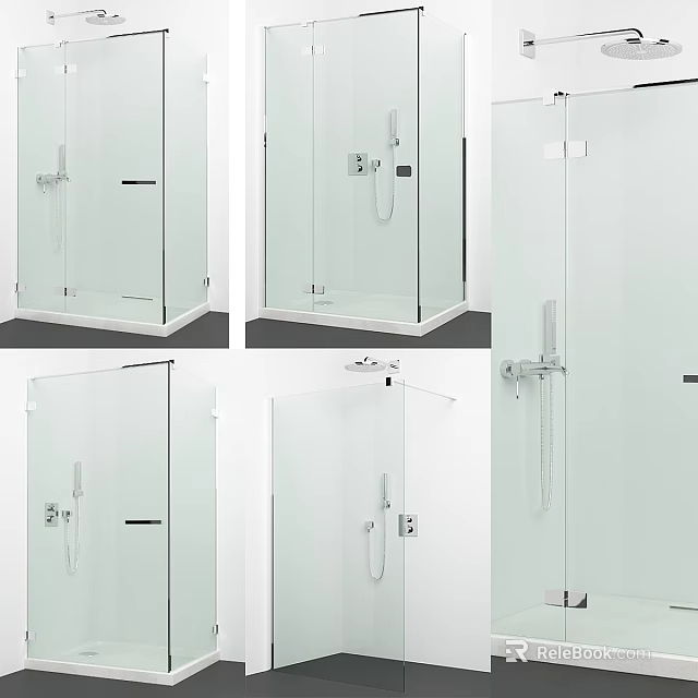 Modern Shower Enclosure Designs With Glass Doors And Chrome Fixtures 3d model 