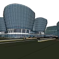 Modern Office Building Architecture With Unique Wavy Structure And Glass Facade 3d model