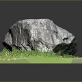 Natural Rough Stone On Wooden Platform With Green Grass Surroundings