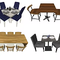 Dining Table Set With Square Rectangular Shapes And Blue Wooden Gray Chairs 3d model
