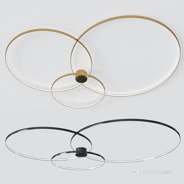 Sleek Modern Ceiling Lights with Circular Ring Design in Gold and Black Metal Frames 3d model 