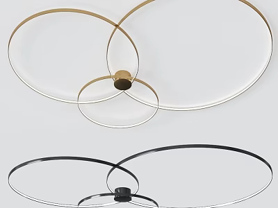 Sleek Modern Ceiling Lights with Circular Ring Design in Gold and Black Metal Frames 3d model