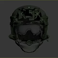 Tactical Green Weapon Helmet Equipped With Goggles And Microphone For Military Use 3d model