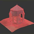 Detailed Gazebo Model With Conical Roof Columns Steps And Grass Base