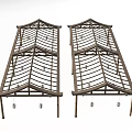 Wooden Arched Pavilion Like Structure With Slatted Roof And Support Columns Hanging Lights