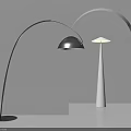 Modern Black Curved and White Cone shaped Floor Lamps With Gray Wall Archway Interior Design