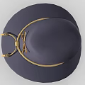 Dark Blue Wide Brim Hat With Yellow Ribbon Gold Buckle And Tassels
